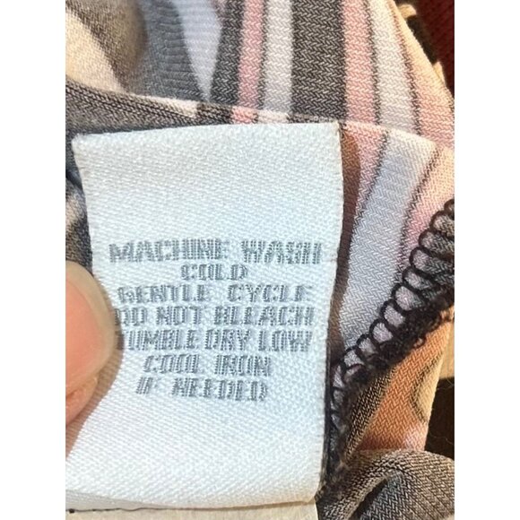 Y2K Babydoll Top Sz L Retro Psychedelic Print Brown and Coral V Neck Flutter Sle - Picture 7 of 8